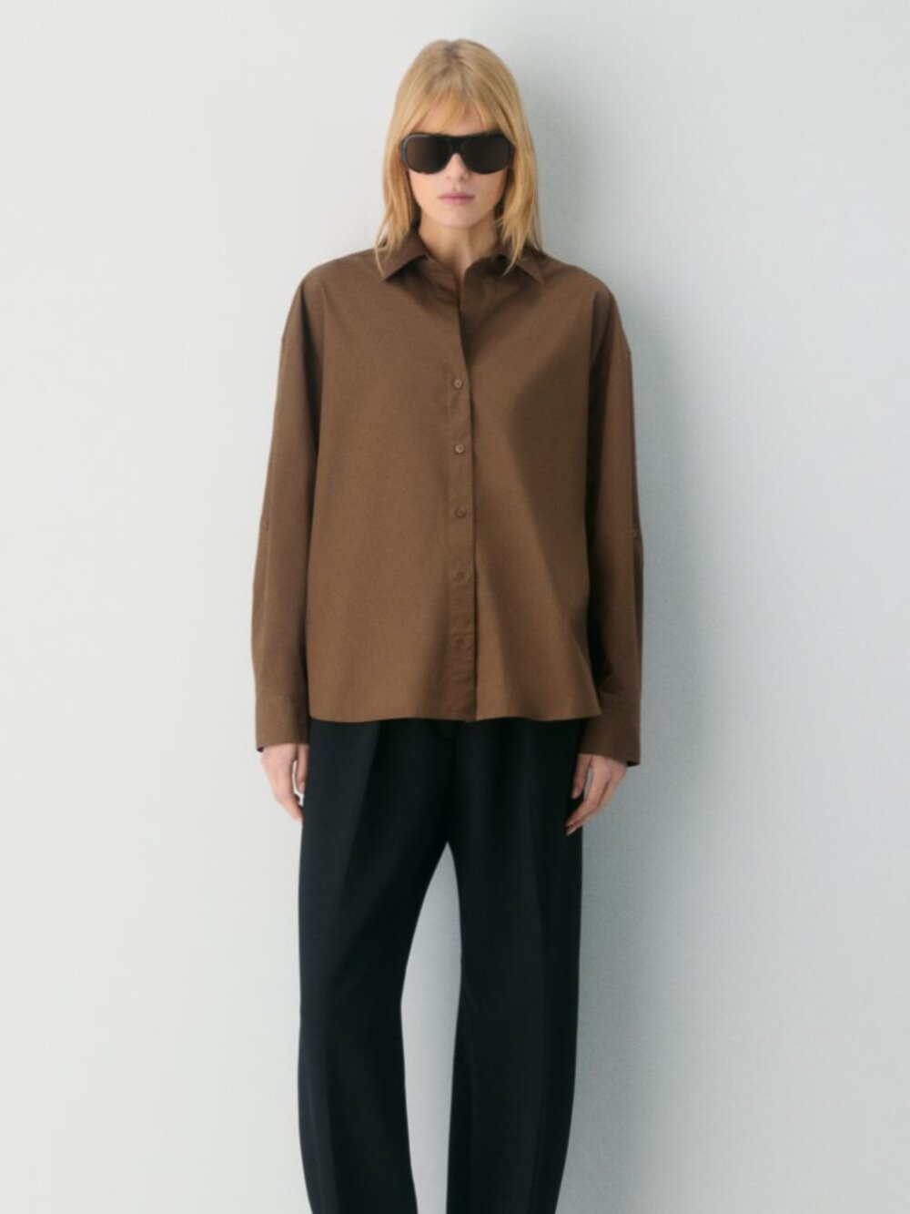 Brown Aritzia Archive Poplin Shirt
